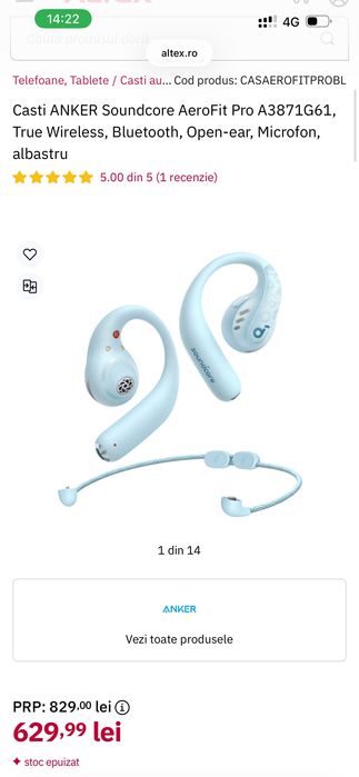 Casti ANKER Soundcore AeroFit Pro A3871G61, True Wireless, Bluetooth