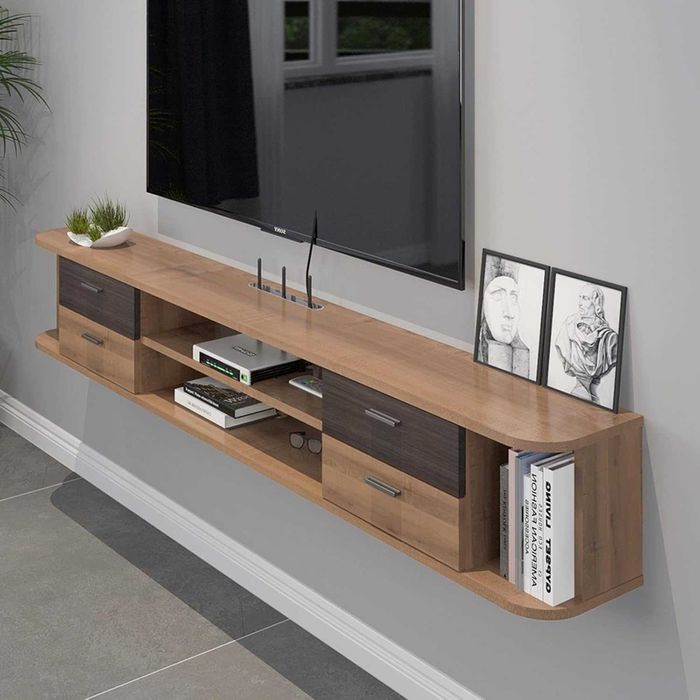 LIVRARE GRATUITA - Comoda TV suspendata 142 cm cu 4 sertare – mobilier living, floating, maro inchis
