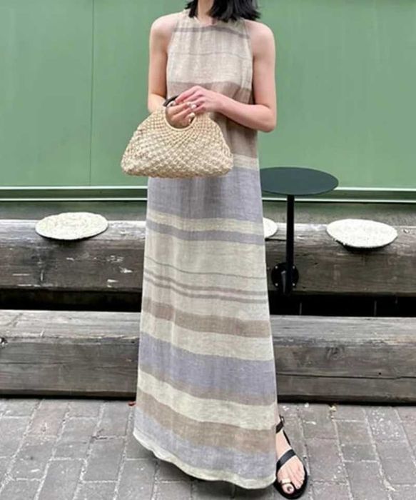 Massimo Dutti Rochie maxi lungă din incu dungi pastelate  nou  pastel maro bej natural
