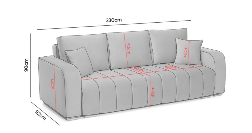 Canapea extensibila 3 locuri, Diego cu lada de depozitare 230x92x90 cm