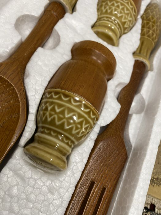 Салатен комплект дърво и керамика Salad Set 1970 Германия