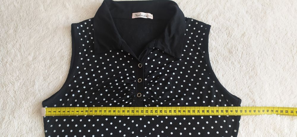 Bluză de vară, pentru femei, mărimea 38, culoare neagră cu buline albe