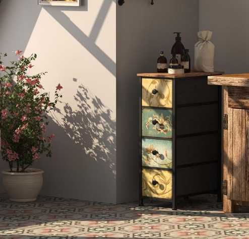 Скрин VEDECASA, тесен скрин с 4 чекмеджета от плат, метална рамка