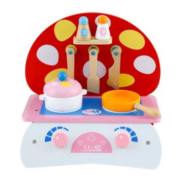 НАМАЛЕНА ЦЕНА Дървена пожарна печка фурна с аксесоари за детска кухня