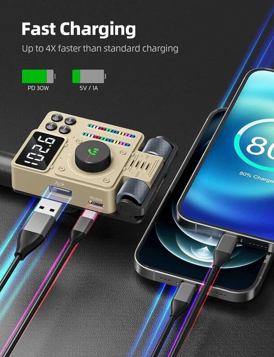 Nulaxy KM34'2023 Bluetooth FM трансмитер за автомобил,със зарядно и Flash Player
