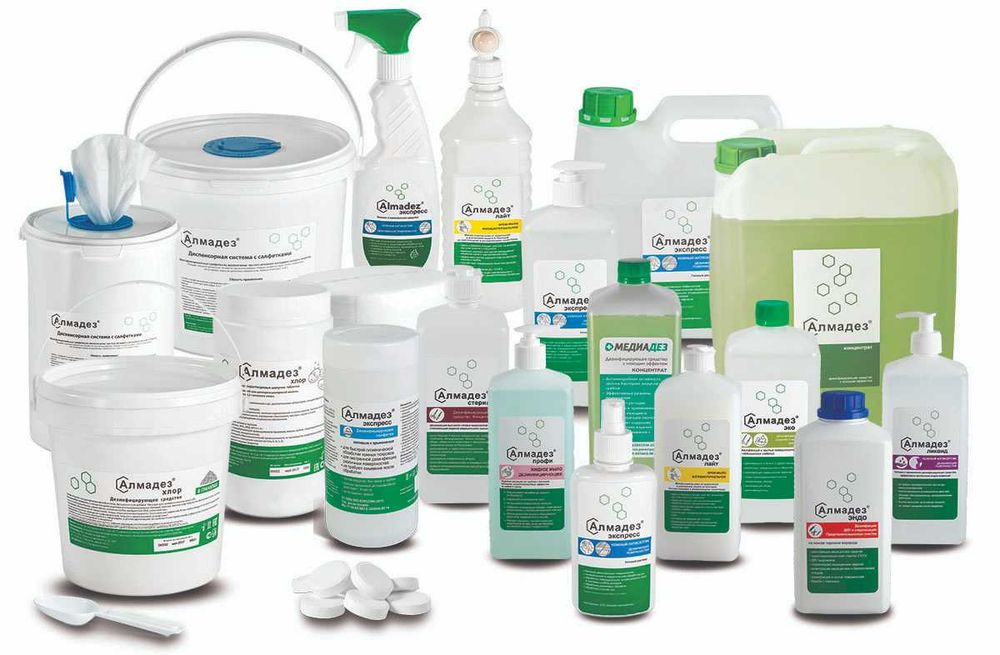 Дезинфицирующие, хлор, Локтевые дозаторы, салфетки, концентрат