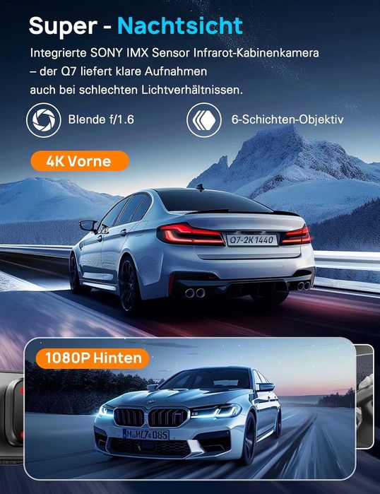 Camera auto Dash Cam față-spate 4K + 1080P, navycrest 5GHz WiFi Dash Cam Camera de bord