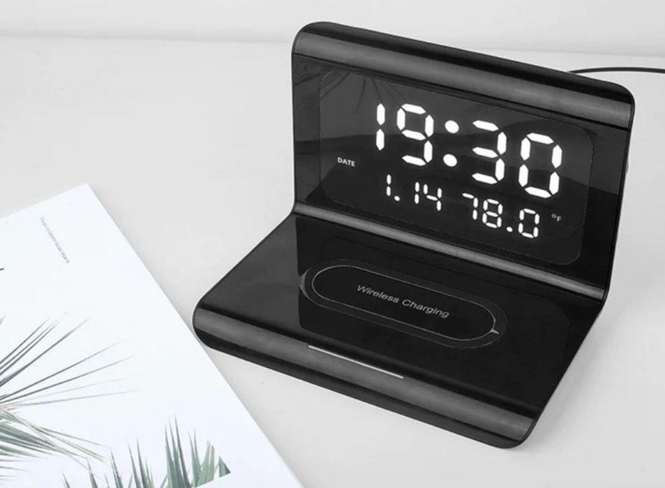 Ceas digital cu alarma si incarcare wireless pentru smartphone NOU