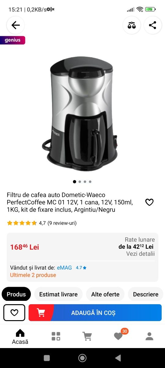 Aparat cafea auto, DOMETIC, 12V, Negru/ Argintiu Podei • OLX.ro