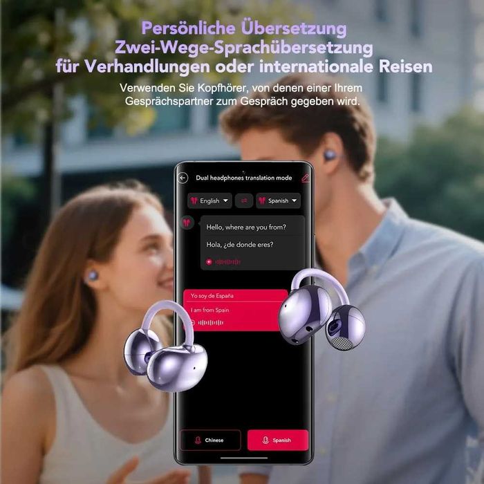 Преводач с Изкуствен Интелект BNARQP NE32 Open Ear с Тъч Дисплей ...