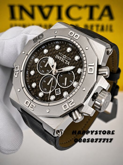 INVICTA Akula leather olive green 58 mm, Инвикта нов мъжки часовник