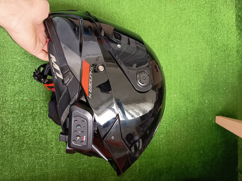 Echipament moto.Casca+intercom,costum din 2 piese+geanta picior cizme