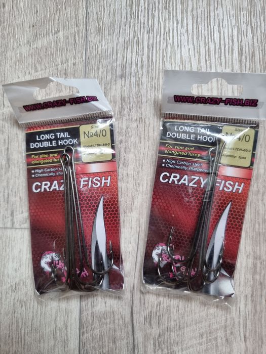 Крючки, рыболовные двойные, Crazy Fish, Long Tail  Double Hook 4/0.