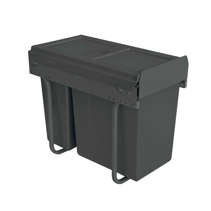 Кош за вграждане 30L плавно прибиране с планка за чело разделен 20L + 10L - за шкаф 300 мм