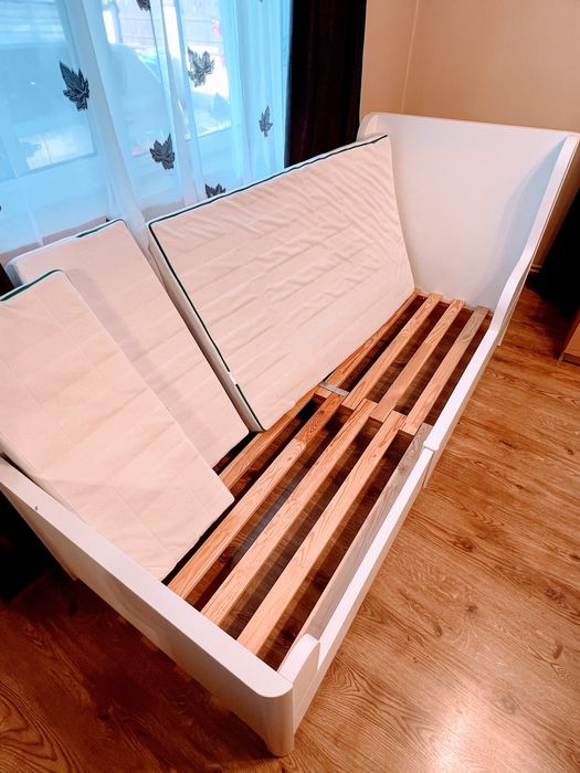 BUSUNGE Pat extensibil, alb, 80x200 cm, saltea si lenjerie  inclusa cm