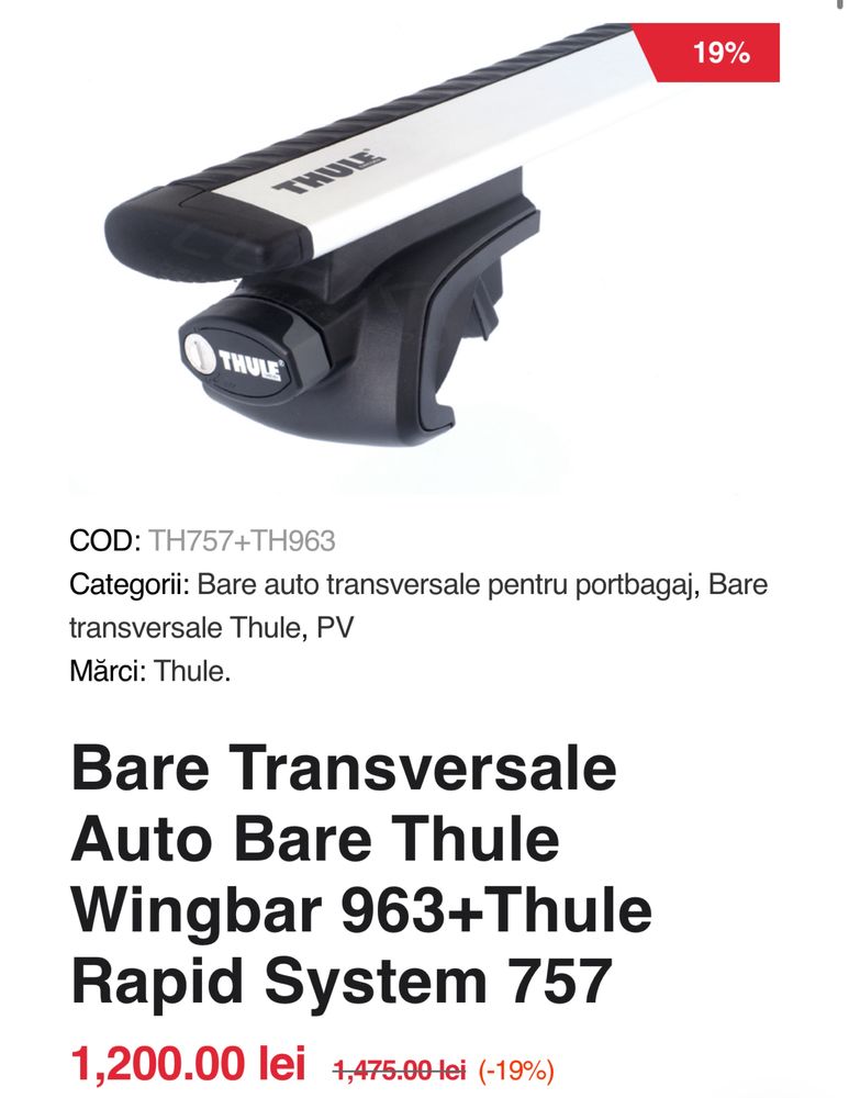 Bare Transversale Thule Rapid System Wingbar Valea Lupului • Olxro