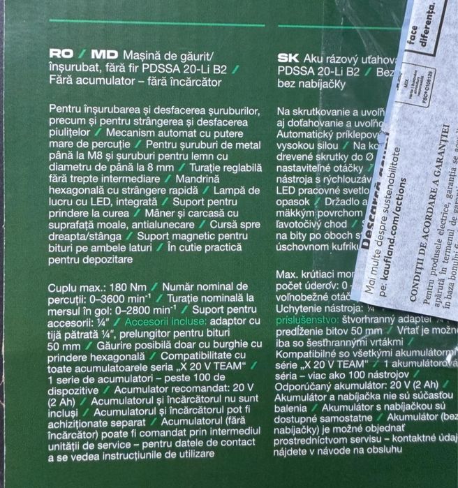 Masina de insurubat cu impact 20v  180Nm Parkside