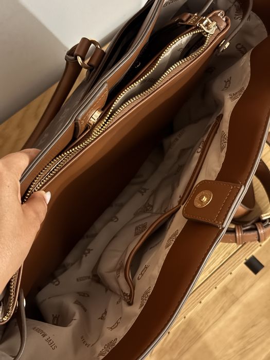 Geantă Steve Madden maro monogram | geantă de umăr | geantă laptop | mare