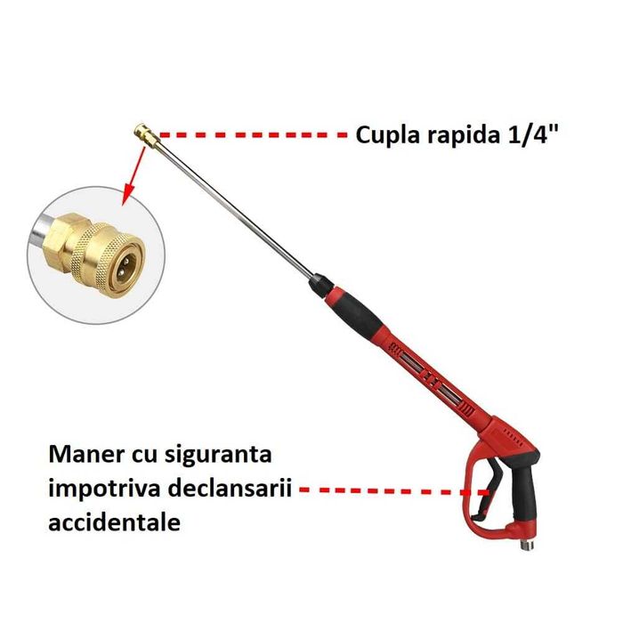 Set pistol presiune aparat spalat, lanci apa si set duze spalare