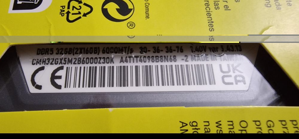 Corsair Vengeance RGB 32Gb 6000mt/s CL30! , AMD Expo
DDR5
Kit Dual Ch