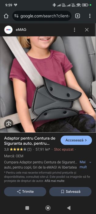 Adaptor centura siguranța copii