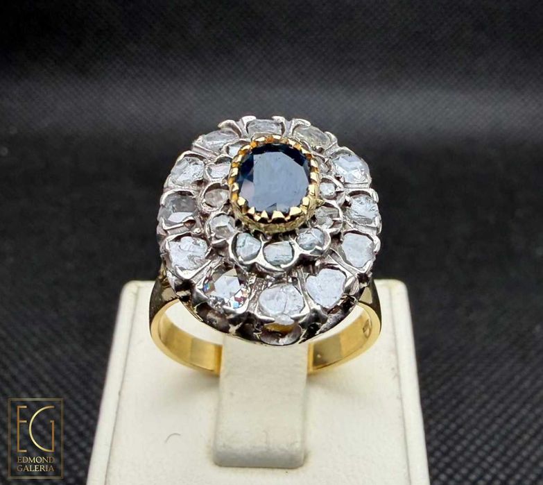 Inel din aur și argint, decorat cu safir și diamante, sf. sec. XIX