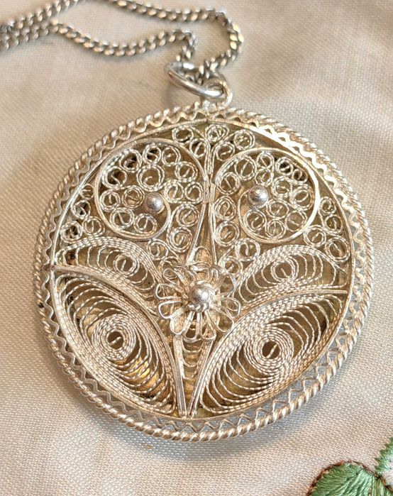 Уникат! Старинен 19 в. Сребърен 
Филигранен Медальон с Емайл и Перли