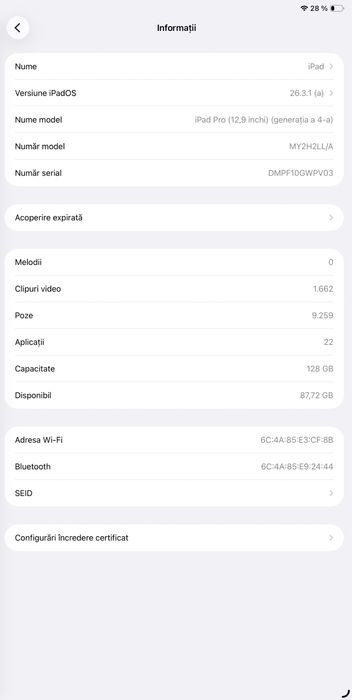 Vând Apple iPad Pro 12.9-inch (4th generation) 128GB, în stare impecabilă