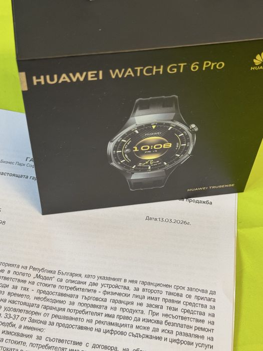 ***ЧИСТО НОВ 46mm Huawei watch GT 6 Pro Гаранция Yettel 2028 Black GT6
