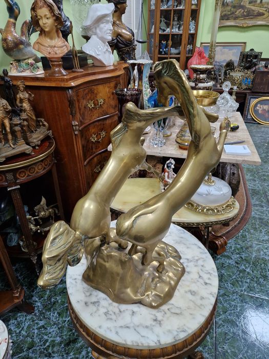 Уникална огромна антикварна английска бронзова фигура композиция