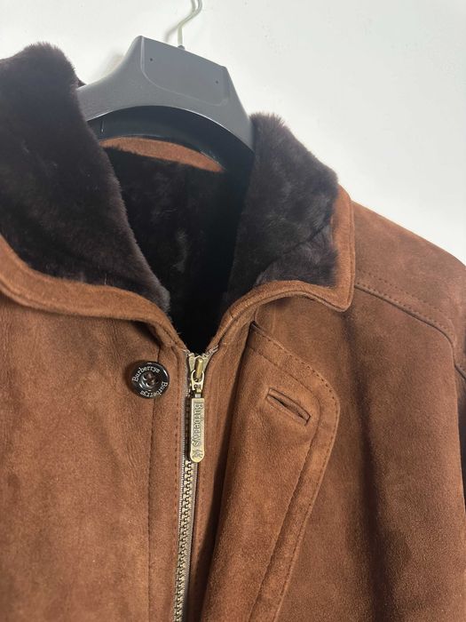 Palton Burberrys maro scurt shearling jachetă din piele groasă de iarnă cojoc de blana (Bust 62cm)