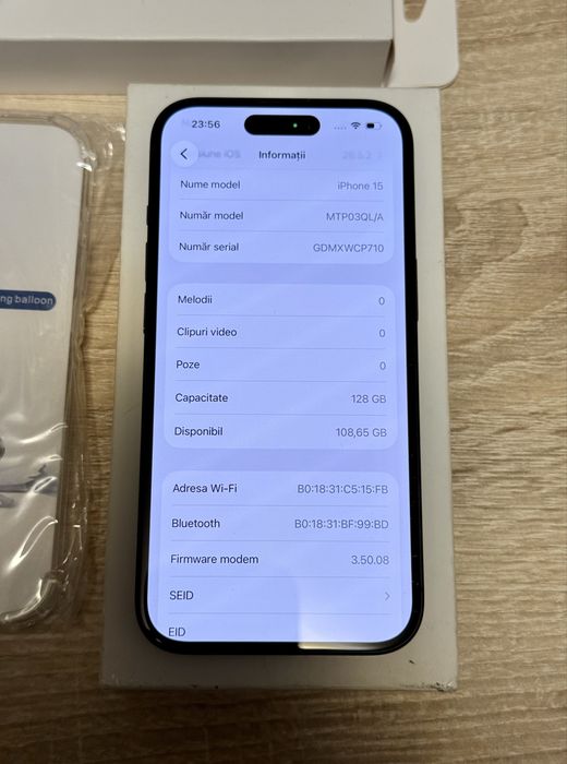 iPhone 15 128GB Black 95% Baterie + Încărcător Fast + Husă + Folie