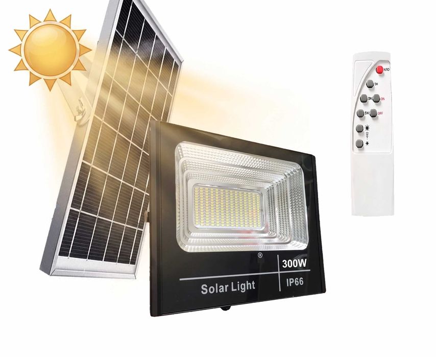 Прожектор 200W захранван с отделен соларен панел 23 х 35 см.