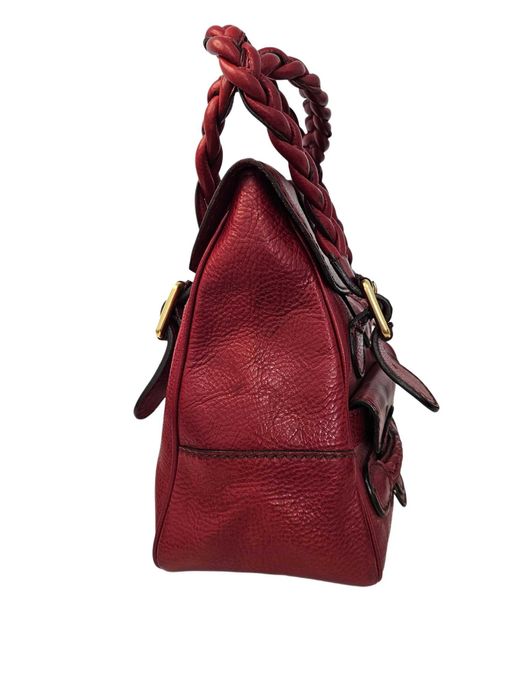 Geantă vintage Valentino Garavani din piele roșie, detalii împletite