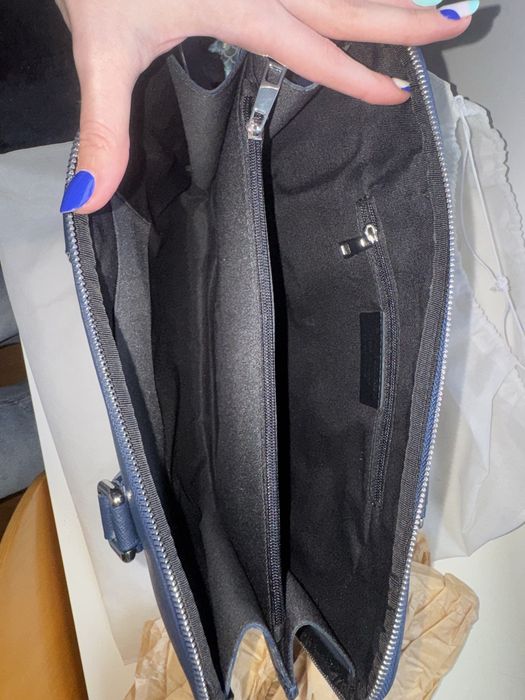 Geantă laptop / Servietă business – Piele Naturală Saffiano – Bleumarin