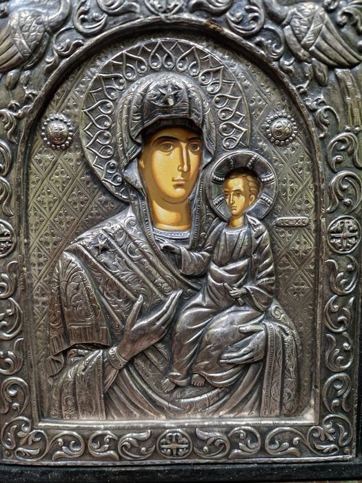 Прекрасна антикварна сребърна икона със сертификат