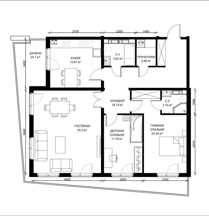 Жк Нур , 3х комнатная , 106м2