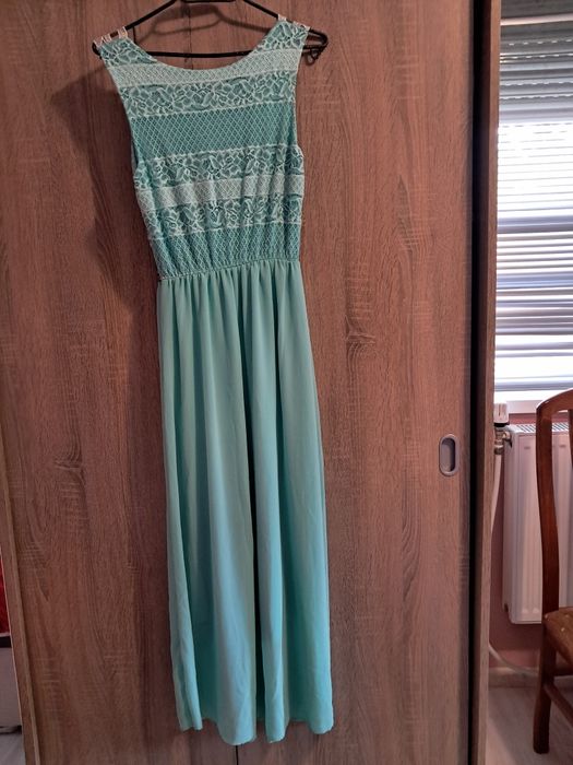 Рокля тюркоаз дълга