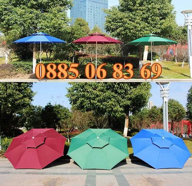 Плажен чадър с двоен покрив, ВЕТРОУСТОЙЧИВ, чадър с отвор за вятър