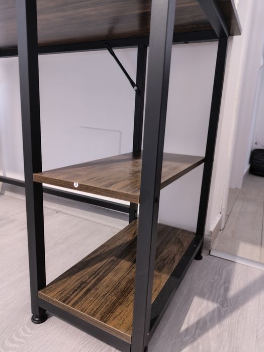 Industrial Desk 120x60 – Metal Frame – With Shelves – Brown/Black
