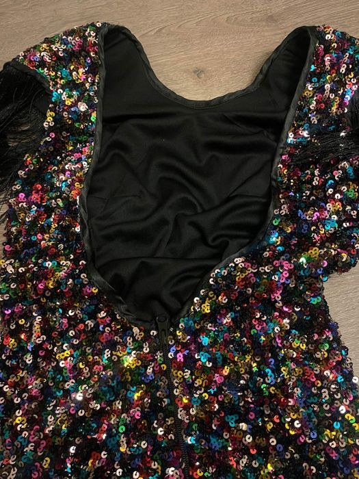 Rochie bby cu paiete si epoleti cu franjuri