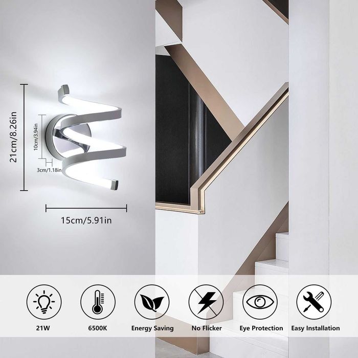 Спирална стенна лампа Lumiup, 6500K LED, сребърна