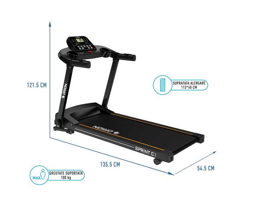 Bandă de alergat Orion Sprint C1 - Bluetooth, Kinomap/Zwift, Pliabilă