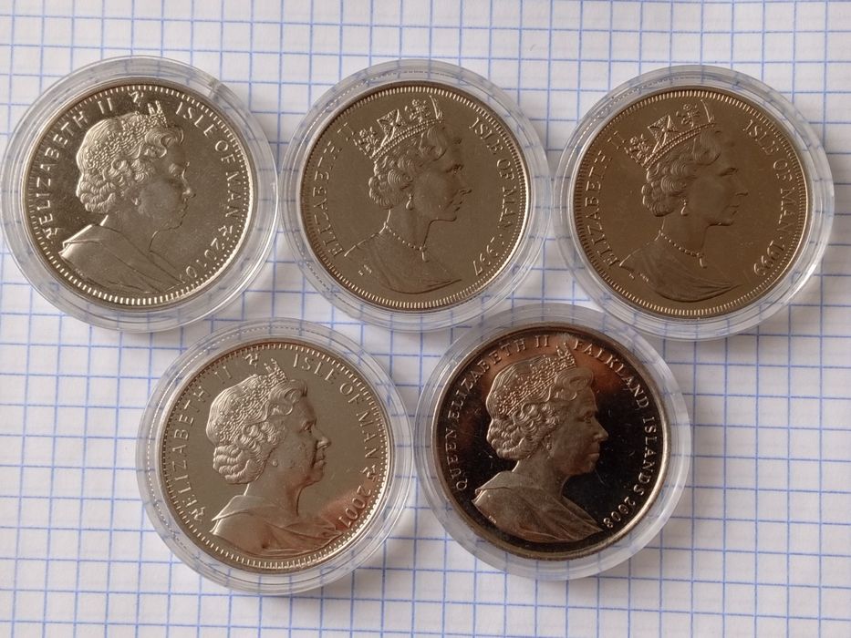 Монеты никель Остров Мэн, Фалькленд, Англия