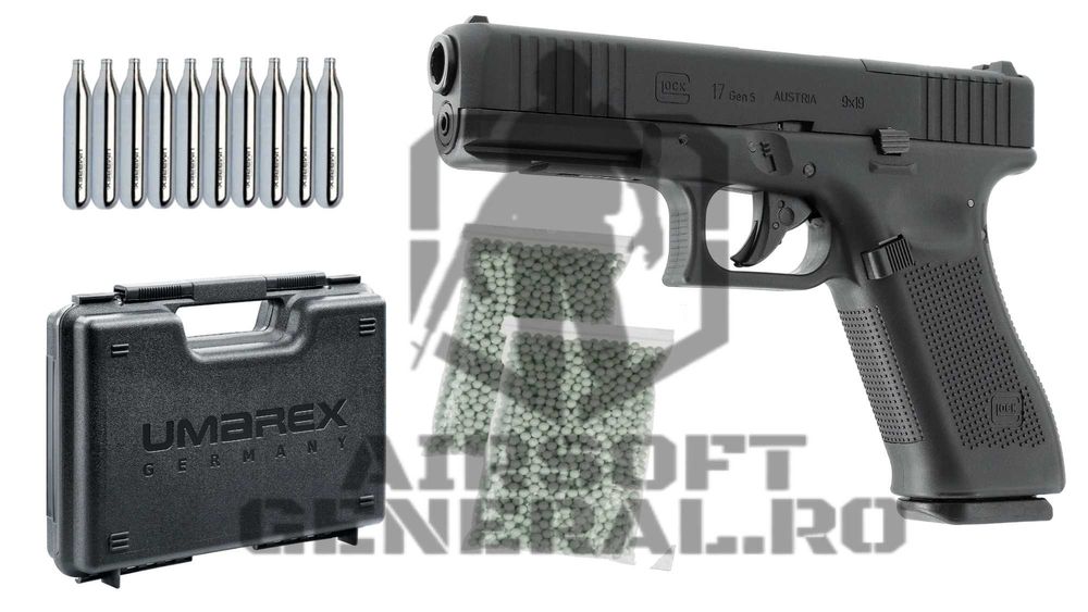 Set/Pachet Airsoft GLOCK17 GEN5 Blowback + CO2 + Bile + Cutie