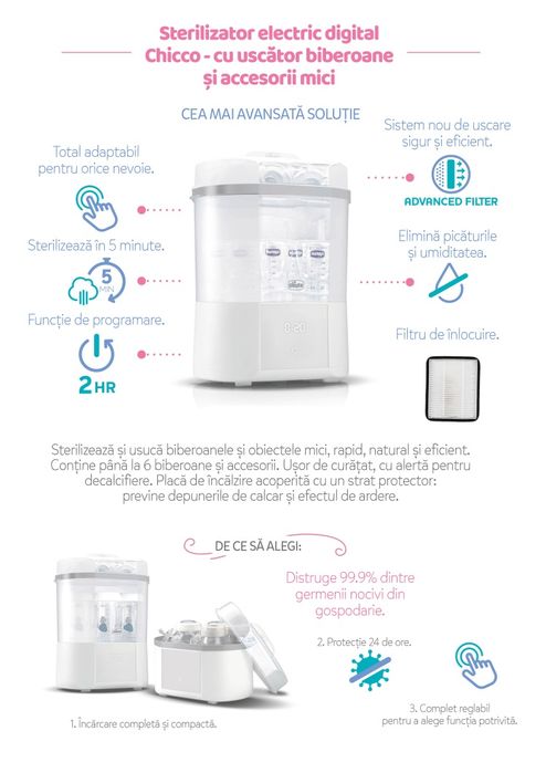 Sterilizator biberoane, electric, digital, cu uscare Chicco