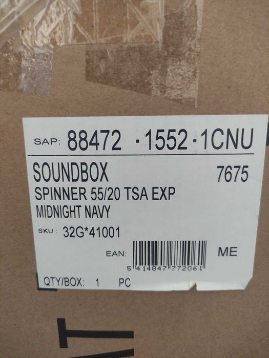 Куфар American Tourister Soundbox Spinner 55/20 TSA EXP – Midnight Navy (Моделът на Роналдо)