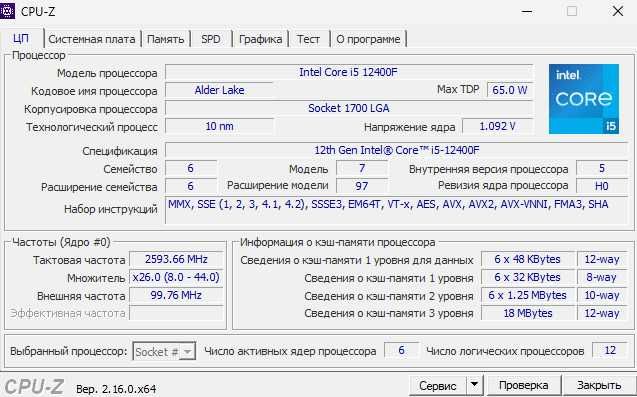 Процессор intel core i5 12400f