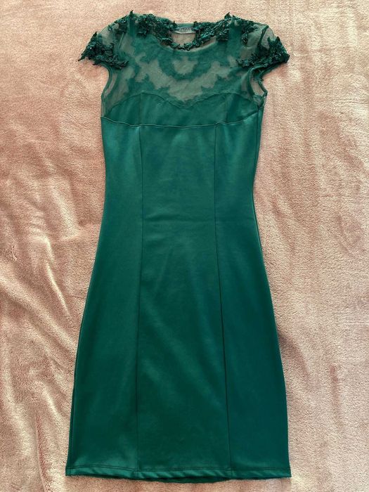 Rochie midi de ocazie Chantall, verde-smarald, noua, nepurtata