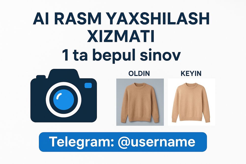AI rasm yaxshilash xizmati.1-sinov rasmi BEPUL